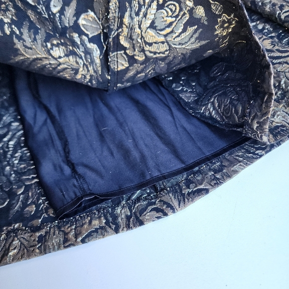 Luxe Carmen Marc Valvo Fit and Flare Dress Women's 4 Gold Black Sheer Jacquard - Picture 8 of 16